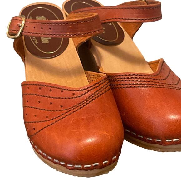 Skandals Sweden New York Vintage 60s 70s Bohemian Leather Cut Out Round Toe Wood - Picture 3 of 10